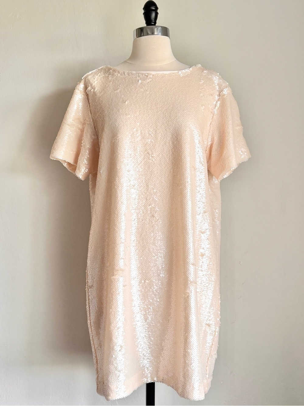 Kenneth Cole Sequin Shift Mini Dress Short Sleeve Cream, Sz Large NWT